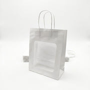 Hvid papirpose med vindue, H27,5 cm