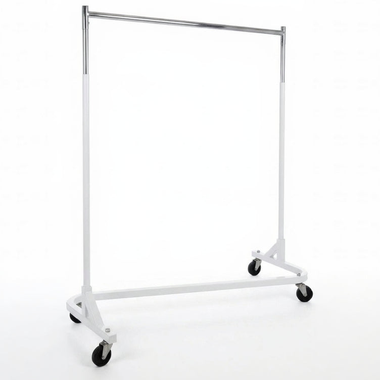 Z-stativ, krom/hvítur botnur, 155 x 54 x H173 cm., 100 mm hjól í harðari plasti