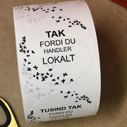 Rund etikett, handlar lokalt TAK. 500 stk.