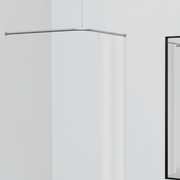 Prøvurum, V-loysn (hornloysn), inkl. hvítur gardin, alu-farga gardinstong. 100 x 100 cm, fríhengjandi