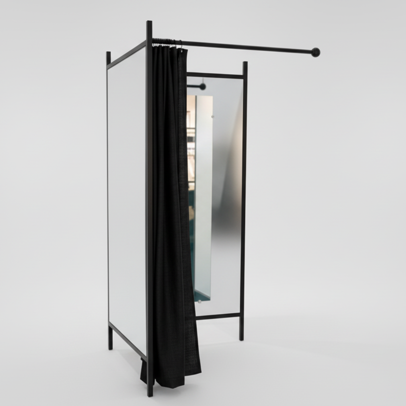 2-síðna mátingarrúm. Setti við svørtum ramma, inkl. 1 svartur gardin, pláta í hvít. B 100 x D 100 x H 210 cm.