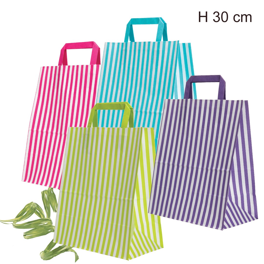 Pappaposa, stripeyð, límugrøn, B 25 x D/SF 14 x H 30 cm, pk. við 50 stk., 80 gramm