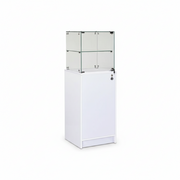 Slimline vitrinu við undirskápi. Lás í vitrinu og skápi, hvítur, B46 x D46 x H148