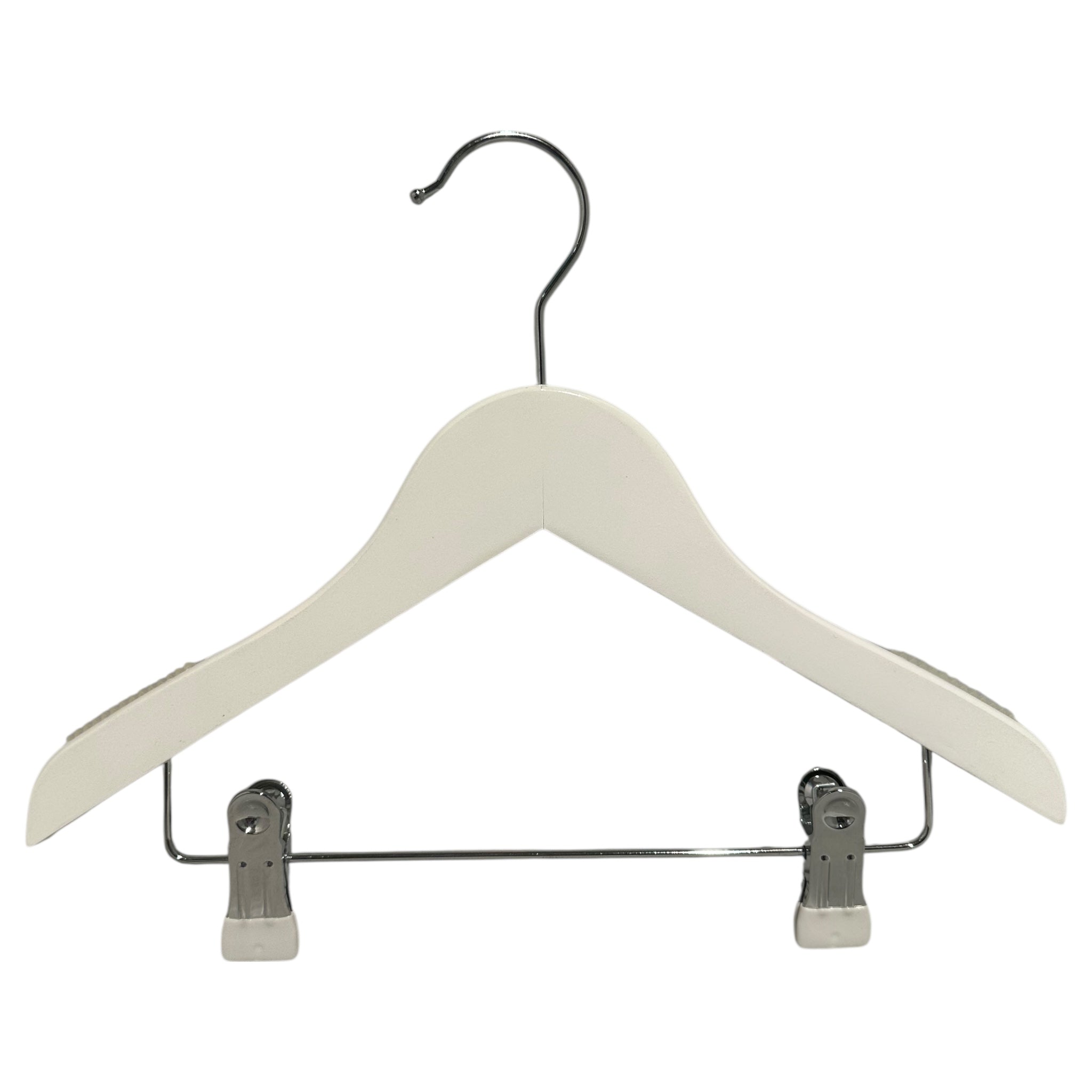 Træhengar, massivt, flatt, junior, við klemma, hvítt, 32 cm