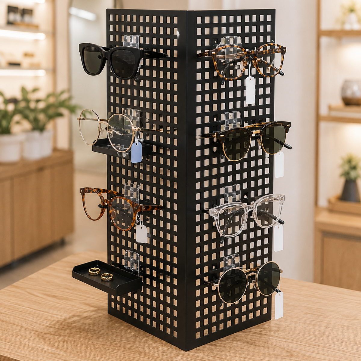 Svart vinklað display av metal – sett við 2 stk. Prís pr. stk.