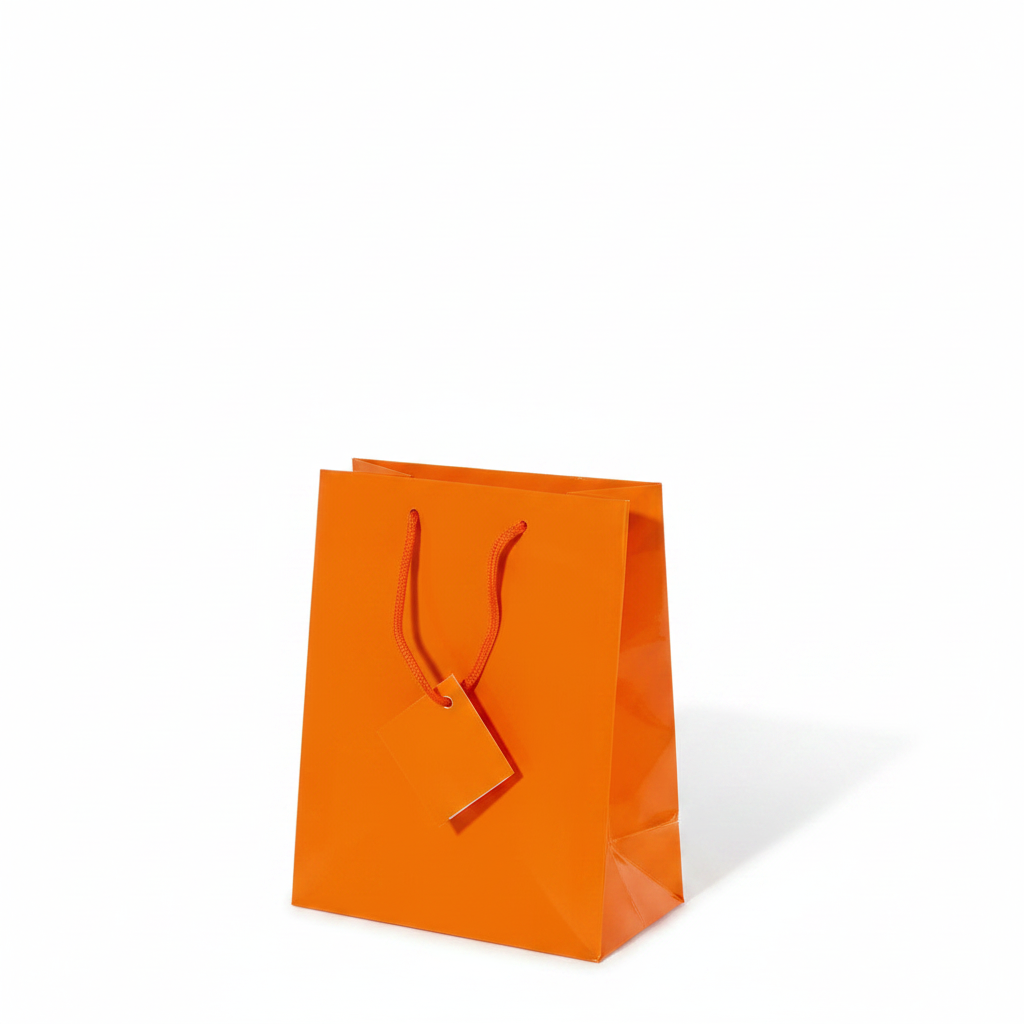 Glansandi orange. H 10,8 cm. Pappapoka. 20 stk.