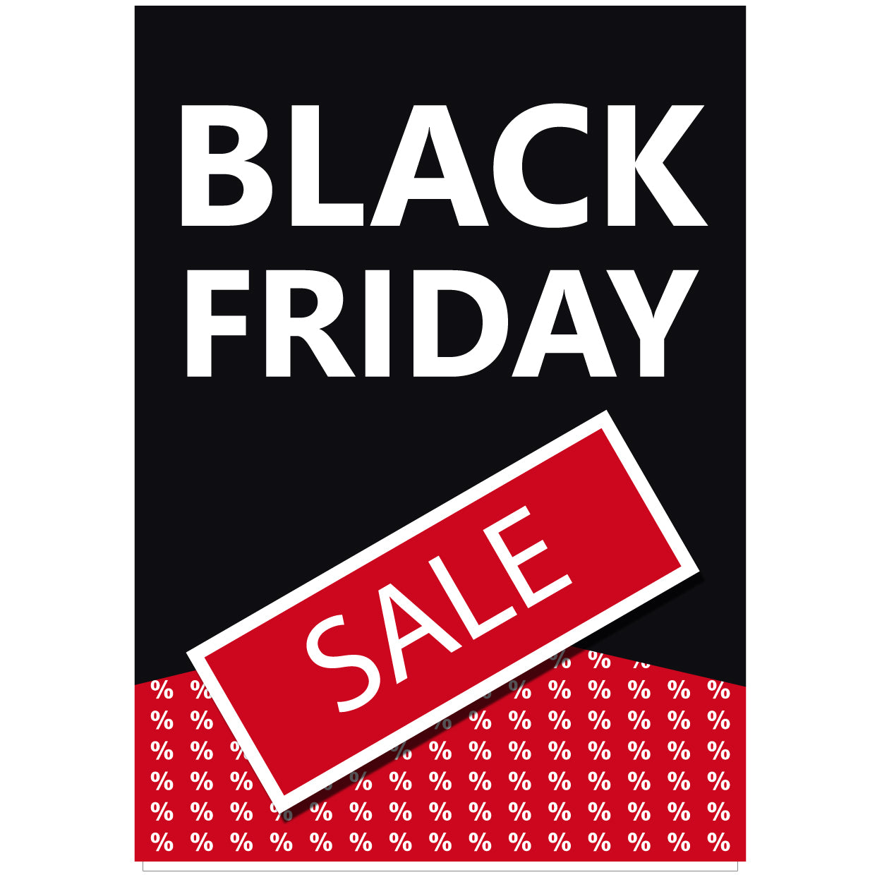 Plakat. Black Friday, svørt og reytt, 50 x 70 cm