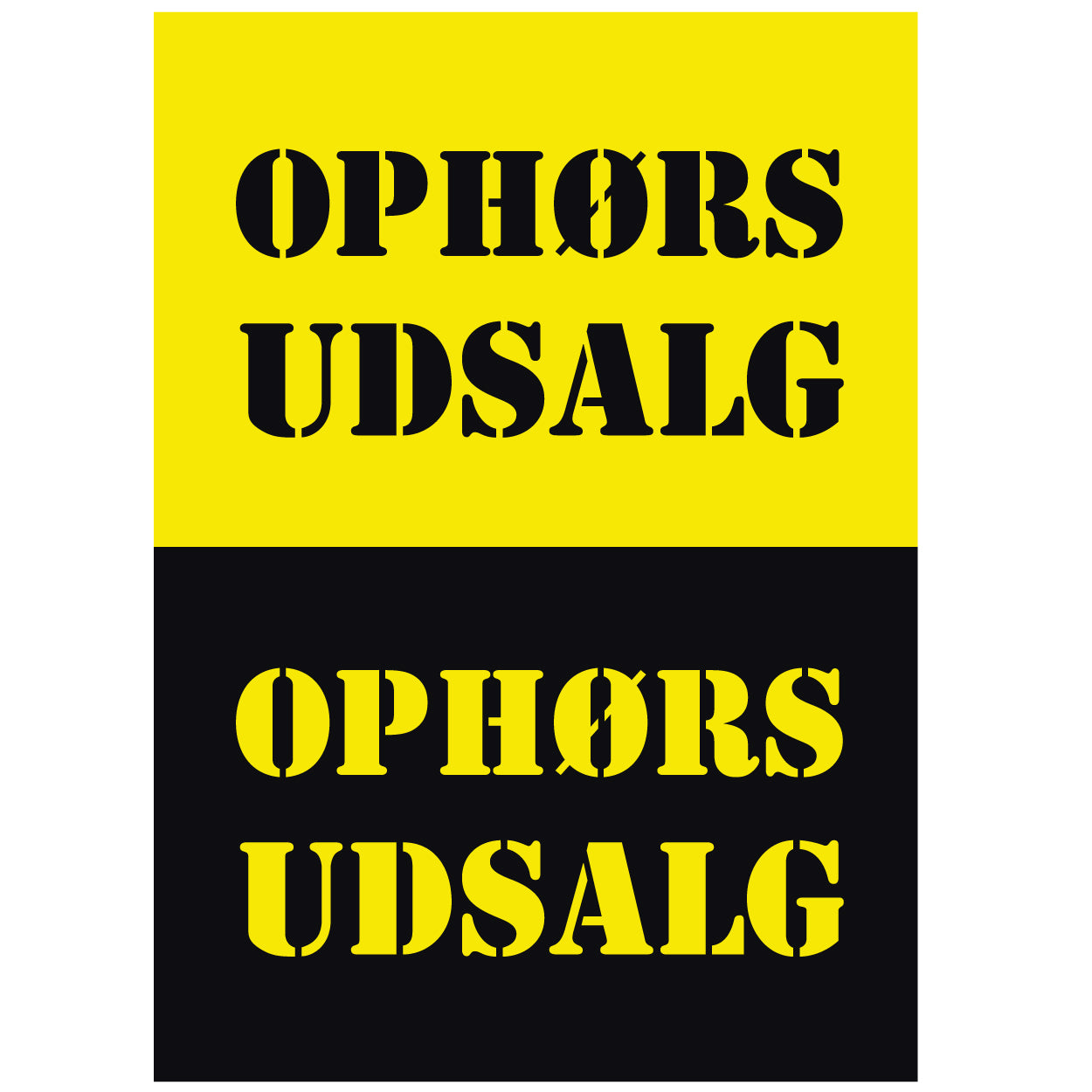 Plakat. Útsøla við lok (ophørs udsalg), gul við svart prent, 50 x 70 cm