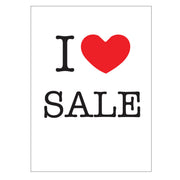 Plakat. I love SALE, hvít við reyðum prenti, 50 x 70 cm