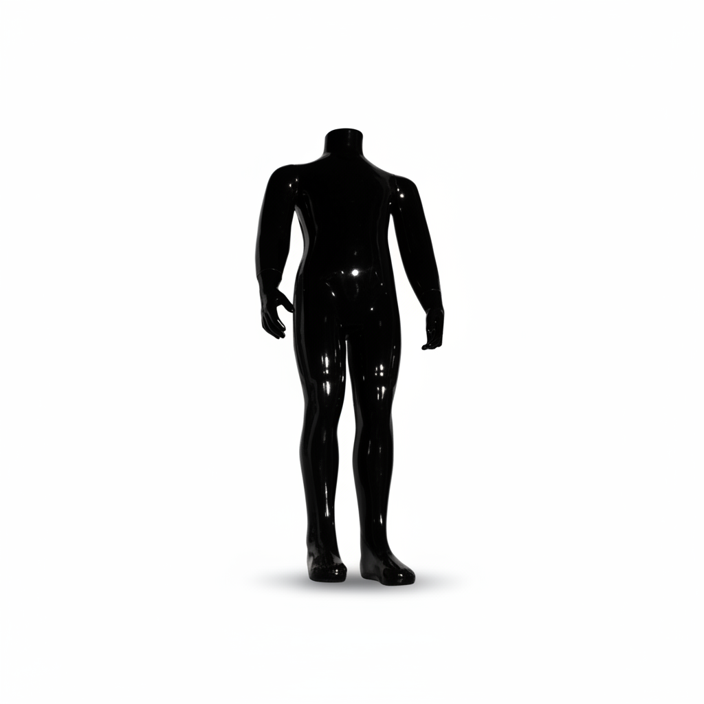 Familju barna mannequin. Svart høggloss. 4-6 ár. H 90 cm. Rund glashætta fótpallur
