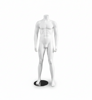 3000 mannekín til menn, hvítt, uttan høvud, model A við útbreiddum beinum, rundur málmfótur, H175 cm