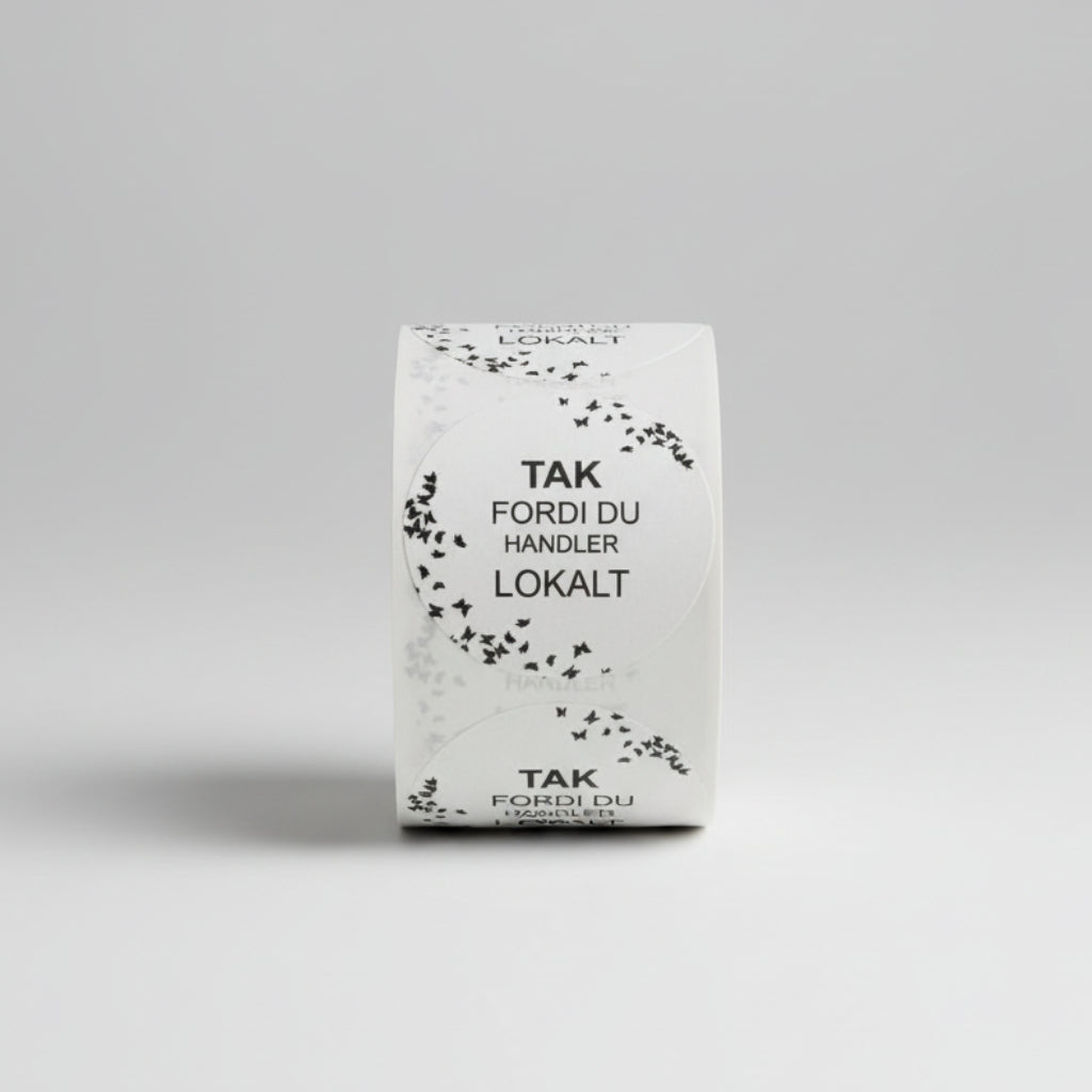 Rund etikettur. 500 stk. pr. rulla. TAK FØRDI TÚ KEYPUR LOKALT