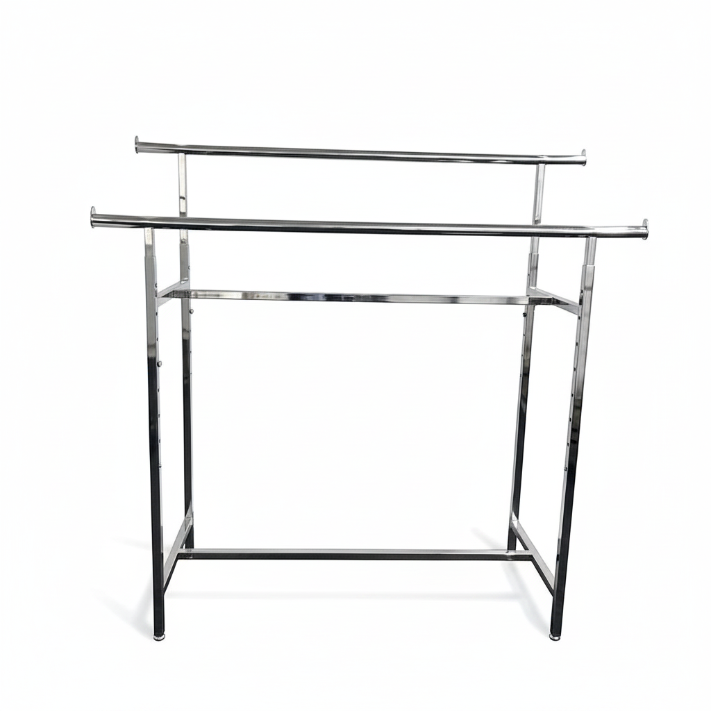 Tvífoldur, dobbeltrukkutól, hæddarbart, krom, B150 x H122-170 cm