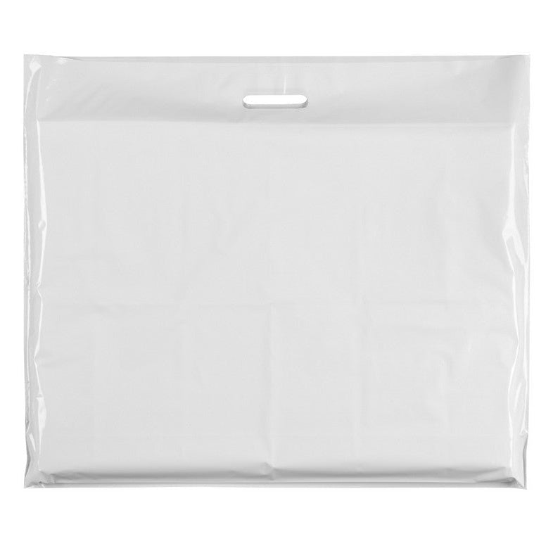 Plastposi, eyka stór, hvít, pk. við 100 stk., 60 mikron, B 70 x D/BF 15 x H 60 cm., styrkt handtak