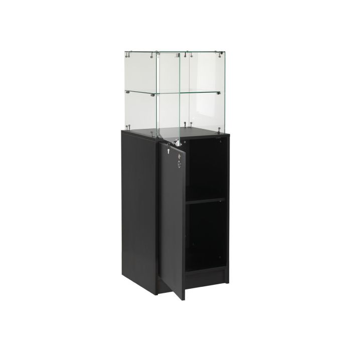 Slimline vitrina við undirskápi. Lás í vitrinu og skápi, svørt, B46 x D46 x H148