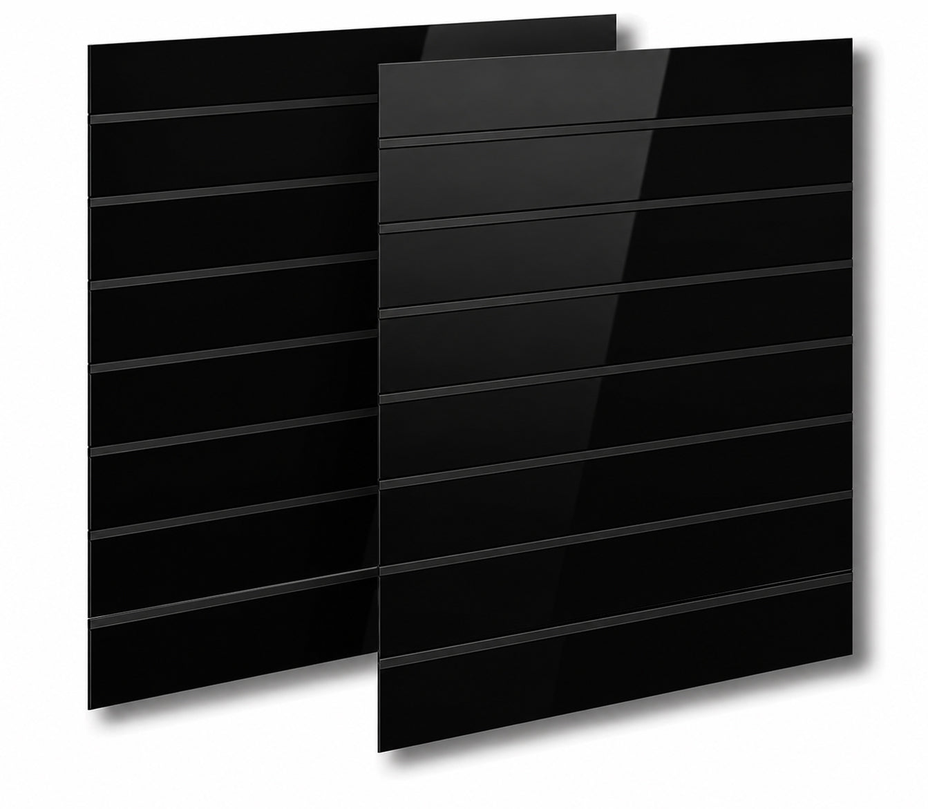 Rillepanel, svartur háglans, rilleavstand 15 cm, 120 x 240 cm. Við svørtum plastlistum