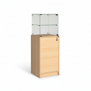 Slimline vitrina við undirskápi. Lás í vitrina og skápi, ahorn, B46 x D46 x H148