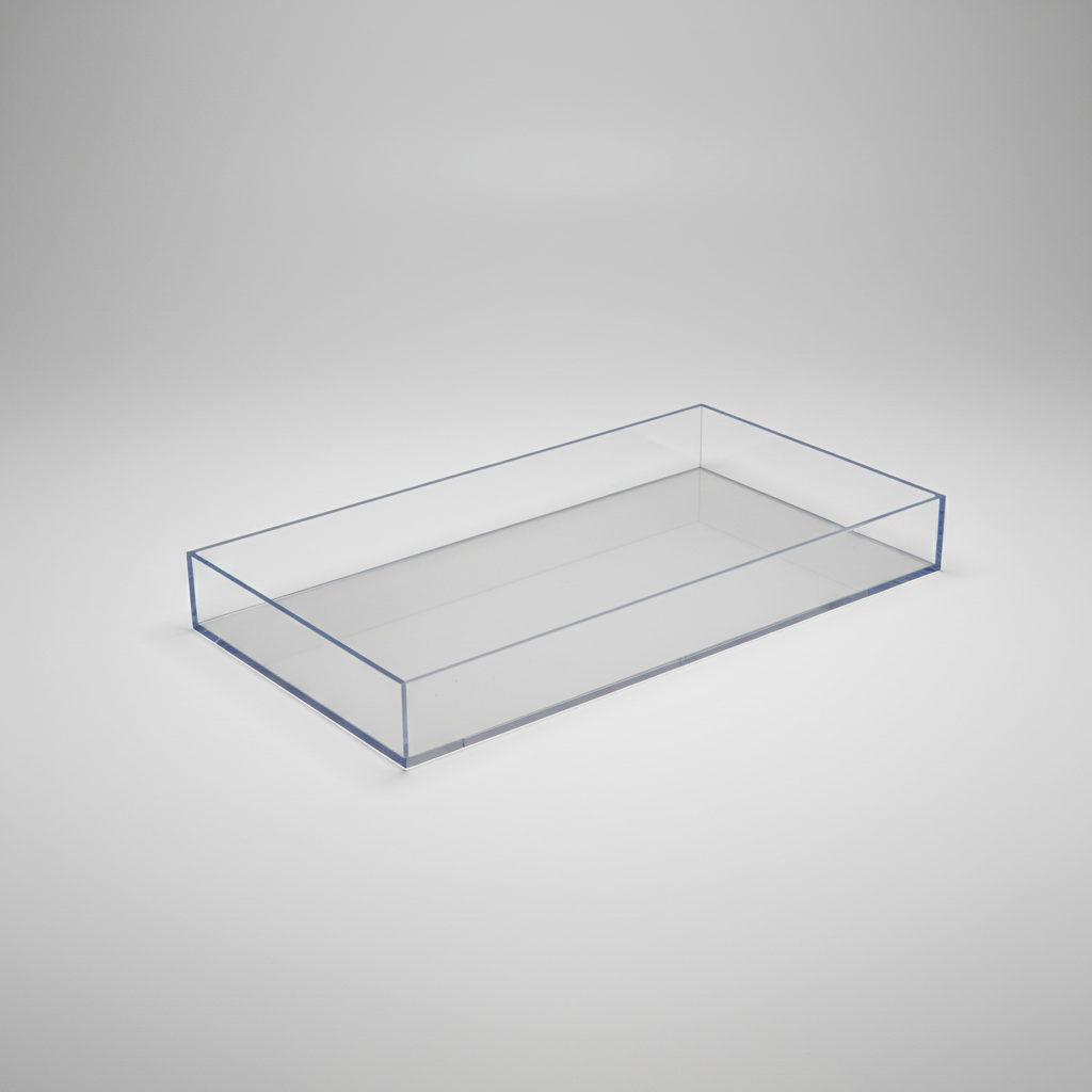 Klar akrylboks som displaybakke 55 x 31,5 x 6 cm