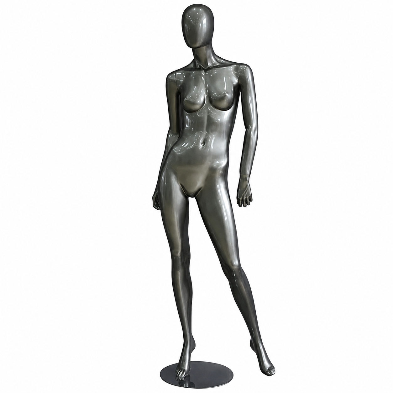 Metallic grå faceless damemannequin 1000 i hoftetrin
