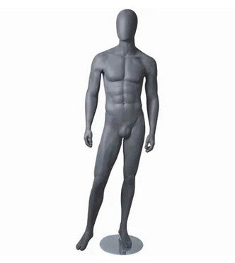 Grå mat faceless herremannequin 1600 med metal fodplade