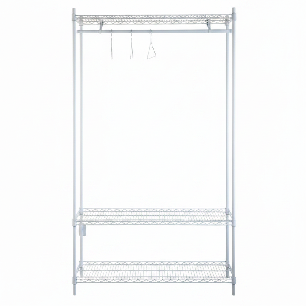 Tubo reol við 3 hillum og 1 klæðistanga, hvít, 200 x 122 x 46 cm uttan logo