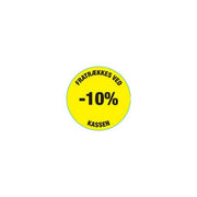 Gul rabatklistermerki 10%. Rulla við 500 stk.
Ø 30 mm.