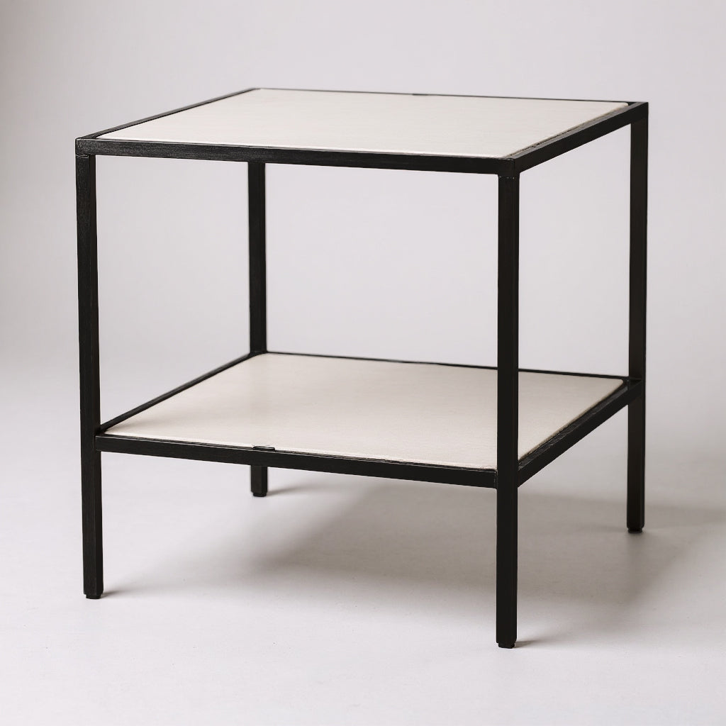 Luton, borð, við hvítum melaminplátum, svartstoyptur ramma, 80 x 80 x H80 cm