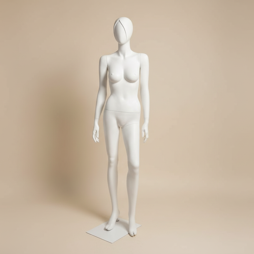 Mannekin. Kvinnu 2 m/skripturhøvdur. Hvítur. Lætt á tærnar