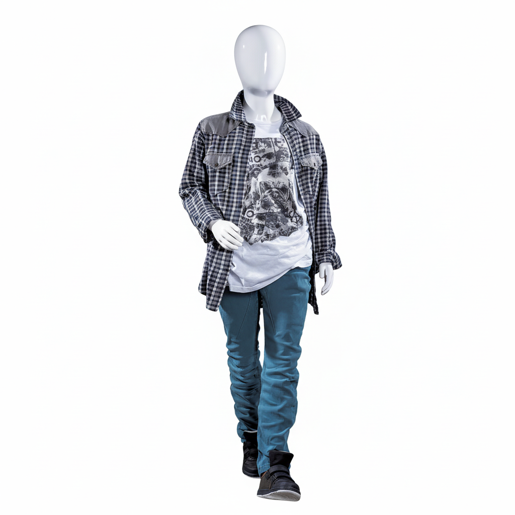 Børnemannequin, 6 ár, við høvdið, hvítur háglans, m/ glassfótplátu, H125 cm