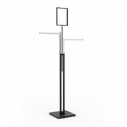 Joystickstativ við 2 beinum armum (38 cm.) í kromi, hæddarføran, við stillisúkku, svart stativ, 80 x 39 cm, H125-195 cm