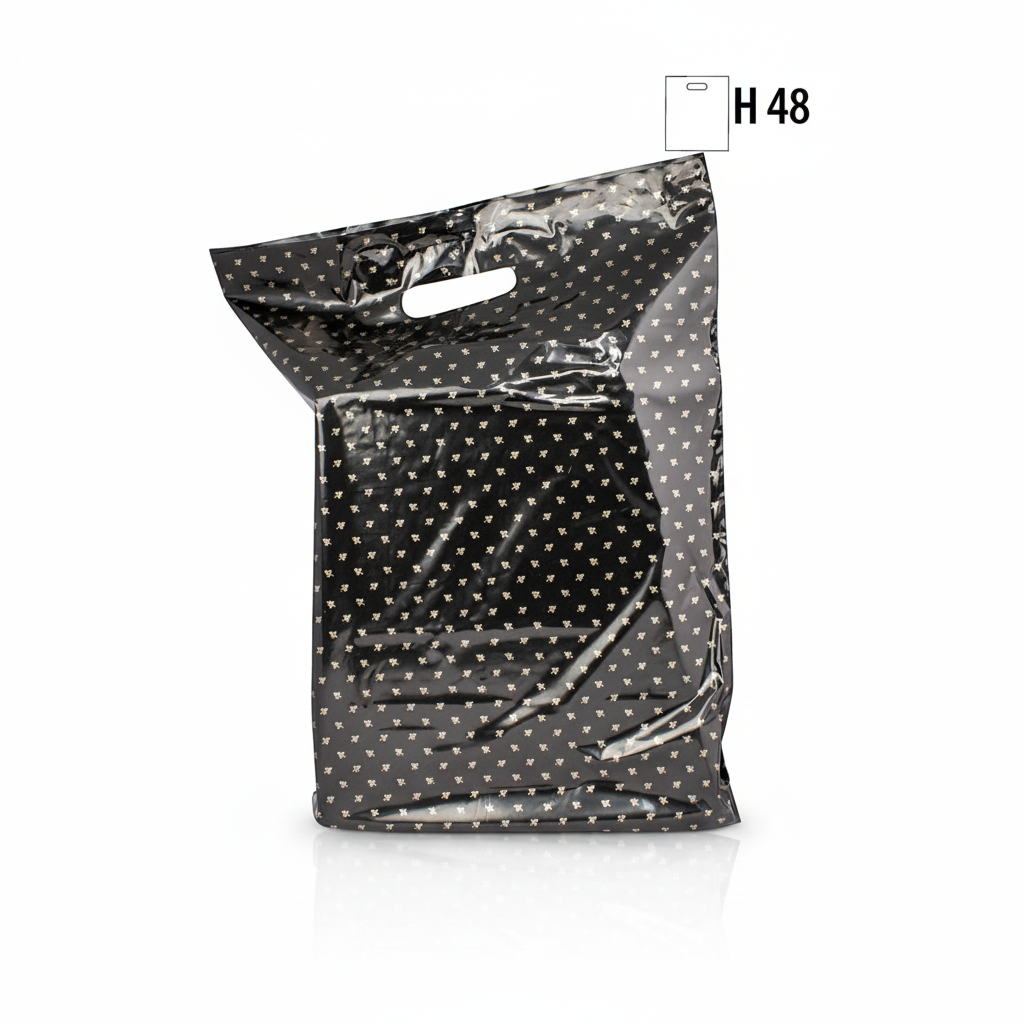Plastpose við gulli blaðmynstur - 300 stk.