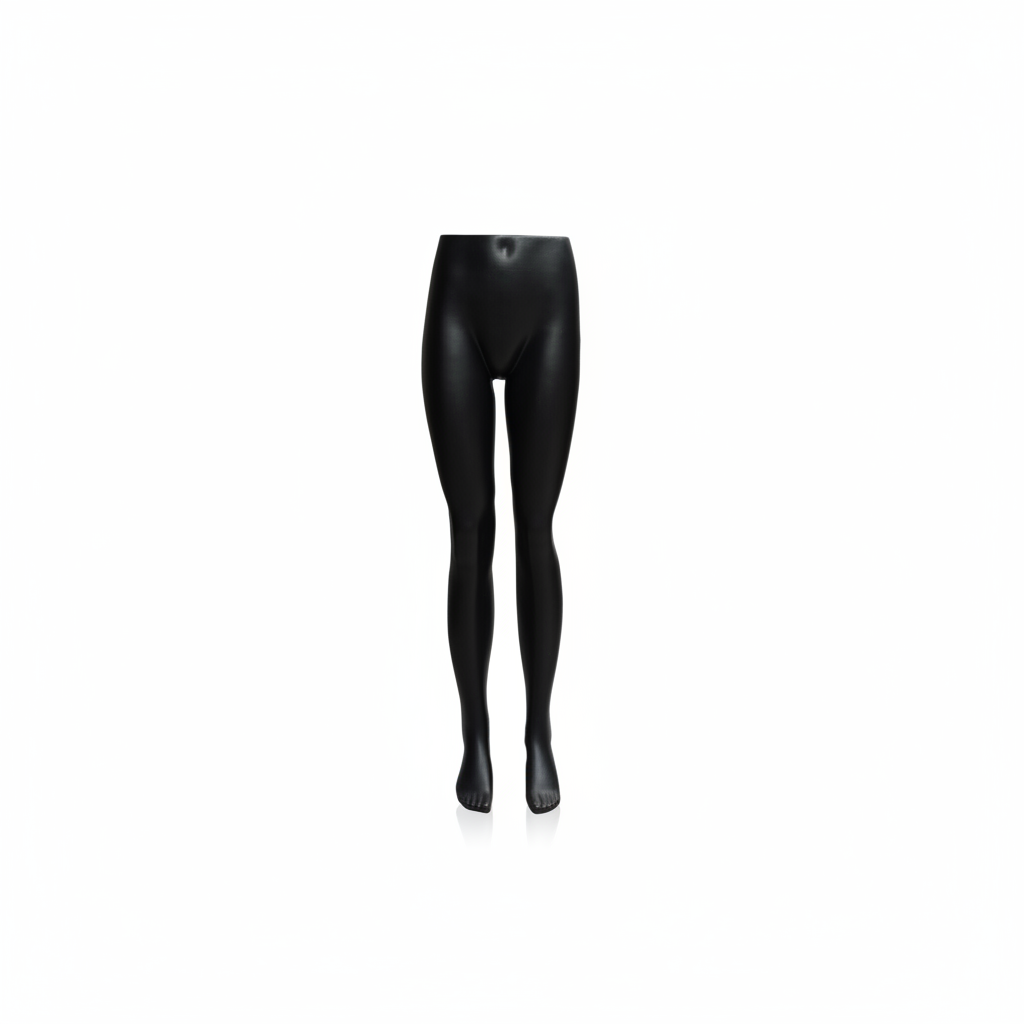 5400 kvinnutorso, bein - svørt. Metall føtiplata. Mannequin undirdel