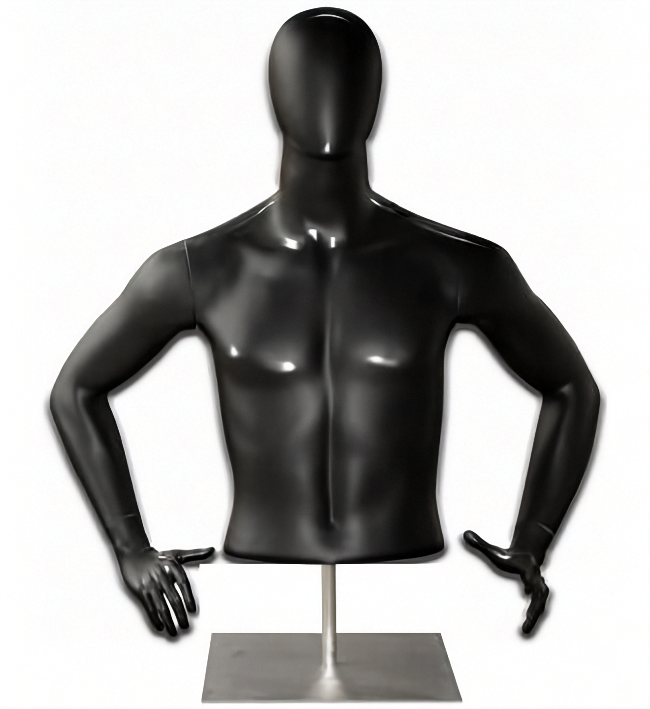 5401 mansbystur til borðdisplay. Svartur high gloss við Faceless høvdi og armar. Fótplátu í rostfríum stáli.