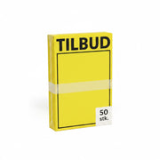SuperSellerS A4 gul pappskelti við svørtum Tilbud-teksti, pakki við 50 stk. til handilsframsýning.