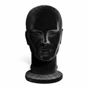 SuperSellerS black flocked male mannequin head for displaying hats and glasses on a white background