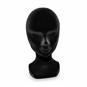 SuperSellerS black flocked female mannequin head for displaying hats and glasses, 29 cm tall.