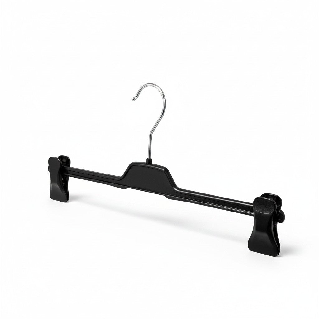 SuperSellerS black plastic trouser hanger with adjustable clips and a silver metal hook, 36 cm length.