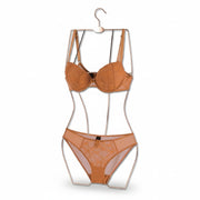 SuperSellerS copper 3D lingerie and swimwear display hanger with a rotating hook for retail presentation