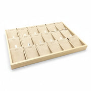 SuperSellerS light wood jewelry display tray with 18 beige velvet compartments for organizing necklaces