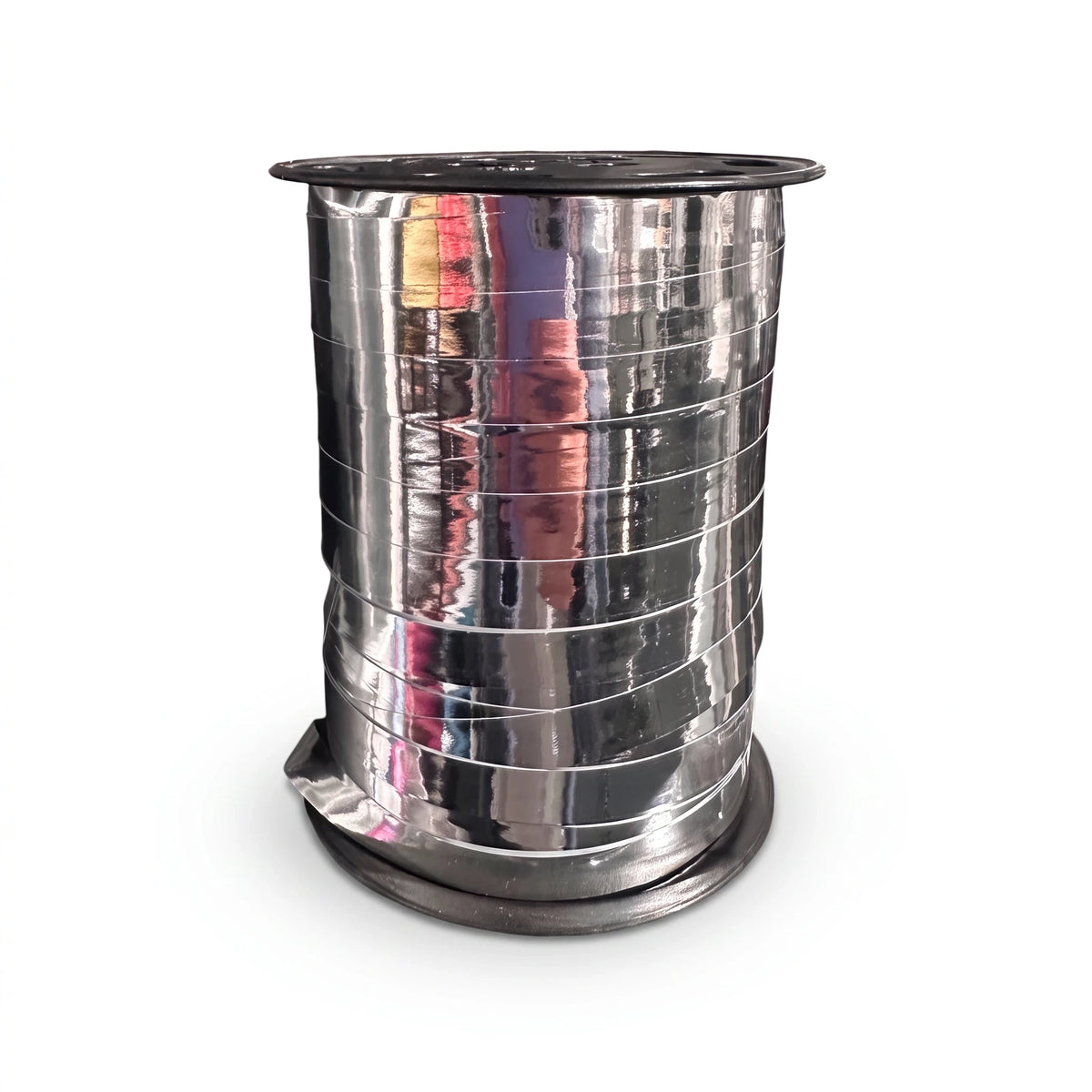 SuperSellerS metallic silver gift ribbon on a large spool, 10 mm wide, ideal for decorative gift wrapping.