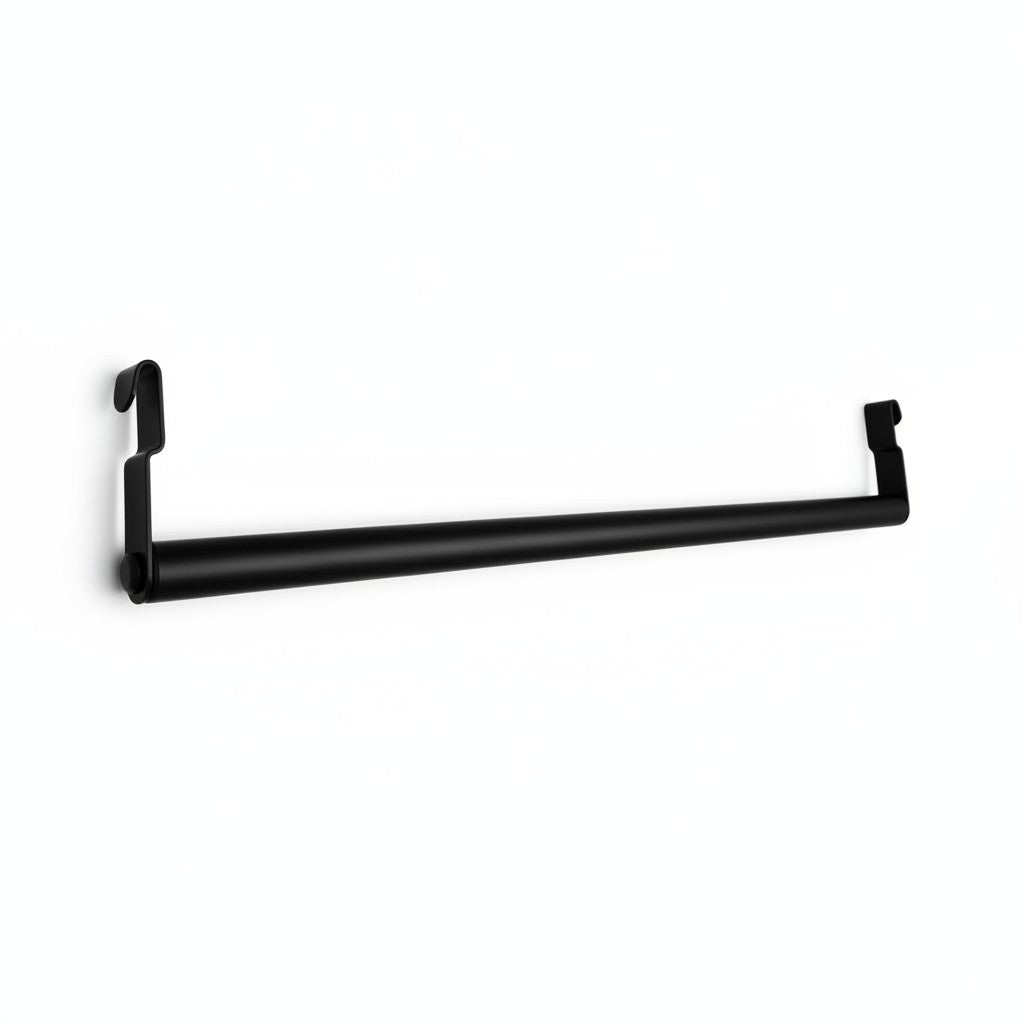 SuperSellerS Tubo svørt metal klædnastong við tveimum krókum til reolir, 61 cm breið.