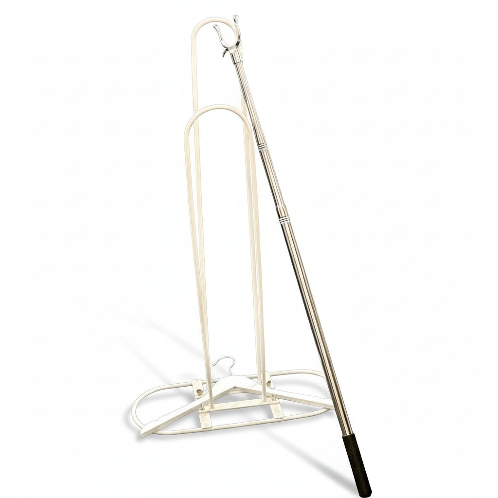 SuperSellerS white hanger stand and extendable metal hanger reacher tool for retail store clothing displays
