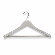 SuperSellerS heavy-duty white wooden jacket hanger with satin chrome hook and non-slip rubberized trouser bar