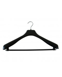 Kraftig jakkebøjle, plast, sort, 46 cm, skulder 4,0 cm, med stang, pakket med 80 stk.