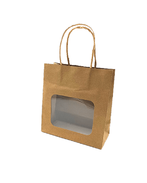 Papirpose, med vindue. Pk. med 20 stk., H 18,5 cm