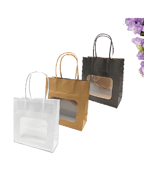 Papirpose, med vindue. Pk. med 20 stk., H 18,5 cm