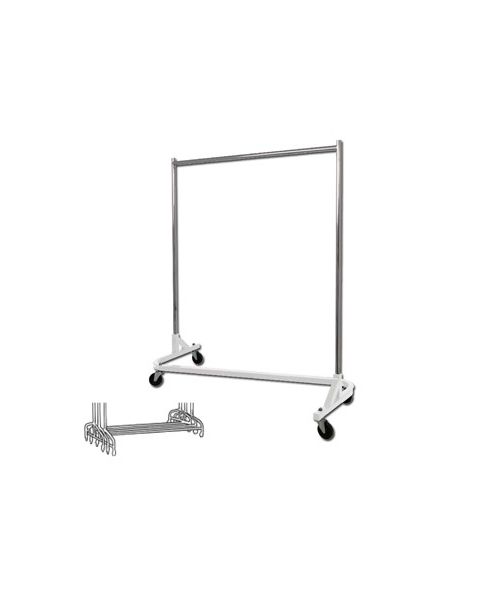 Z-stativ, krom/hvid bund, 155 x 54 x H173 cm., 100 mm hjul i hård plast