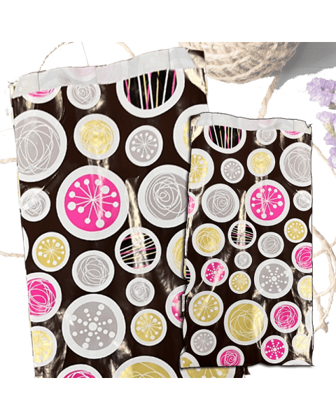 Gavepose, hvid coated - cirkler. Vælg størrelse