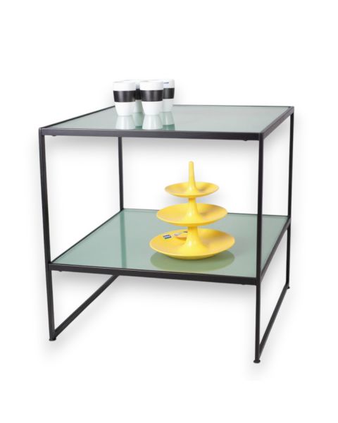 HAPPY! oplægsbord, sort, 80 x 80, 2 frostede glasplader