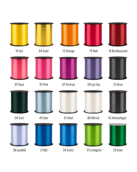 Gavebånd 7 mm x 500 mtr.  Blankt  "Poly".  Vælg farve